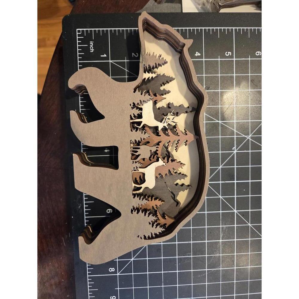 8x4 inch Wooden Bear and Forest Scene Layered Shadow Box